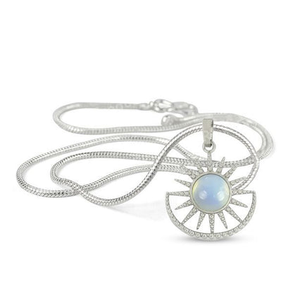 Natural Crystal Stone Sun And Moon Shape Pendant - Locket with Metal Chain