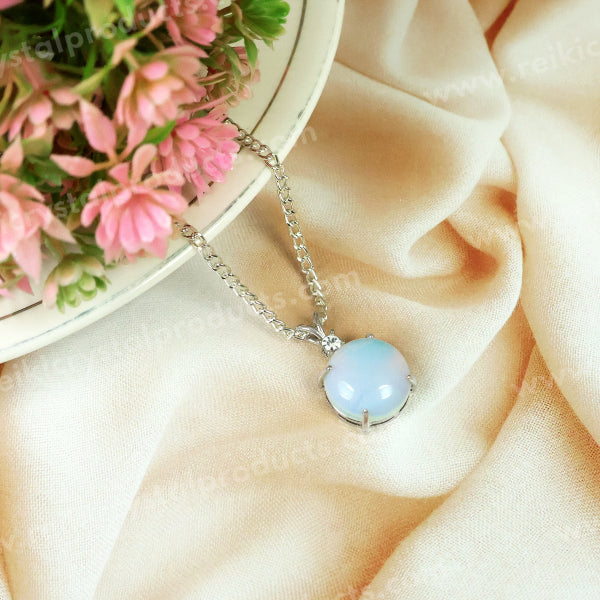 Natural Crystal Stone Round Shape Pendant - Locket with Metal Chain