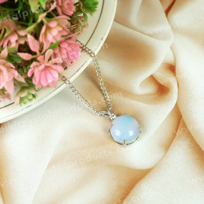 Natural Crystal Stone Round Shape Pendant - Locket with Metal Chain