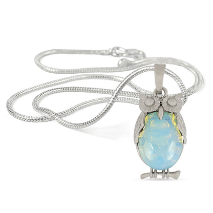 Natural Crystal Stone Owl Shape Pendant - Locket with Metal Chain