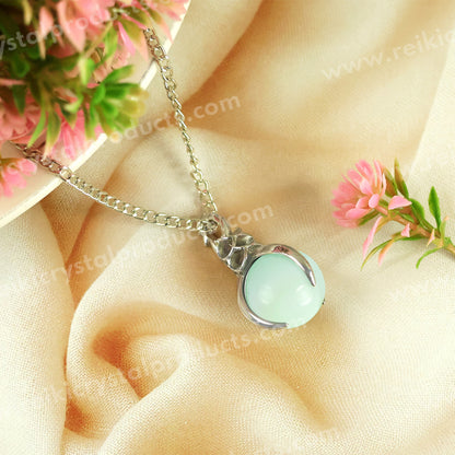 Natural Crystal Stone Ball Shape Pendant - Locket with Metal Chain