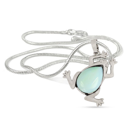 Natural Crystal Stone Frog Shape Pendant-Locket with Metal Chain