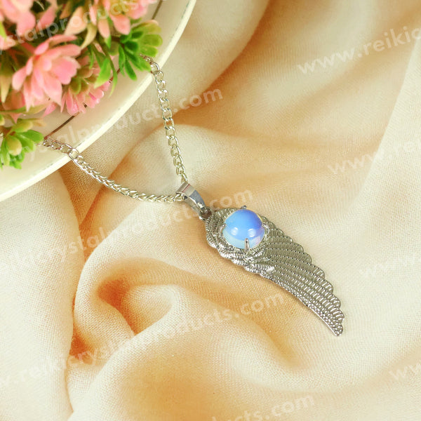 Natural Crystal Stone Feather Charm Shape Pendant - Locket with Metal Chain
