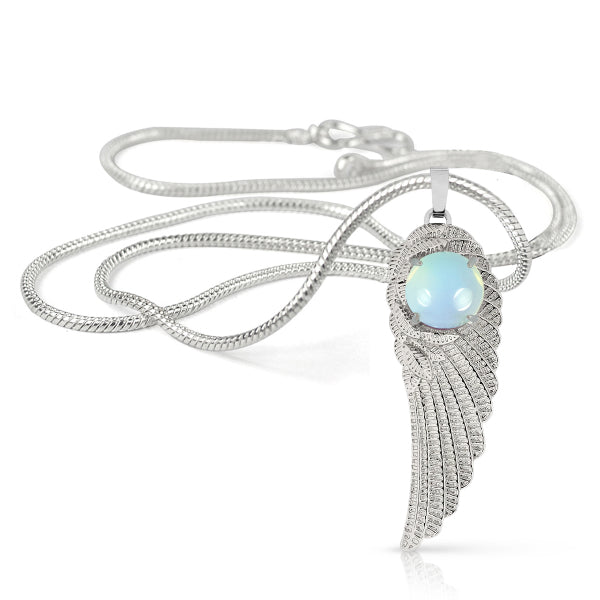 Natural Crystal Stone Feather Charm Shape Pendant - Locket with Metal Chain