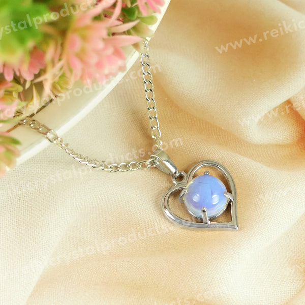 Natural Crystal Stone Heart Shape Pendant - Locket with Metal Chain