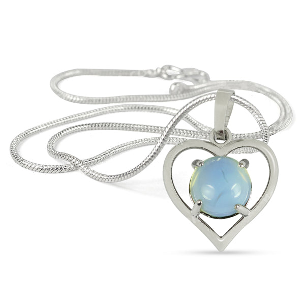 Natural Crystal Stone Heart Shape Pendant - Locket with Metal Chain