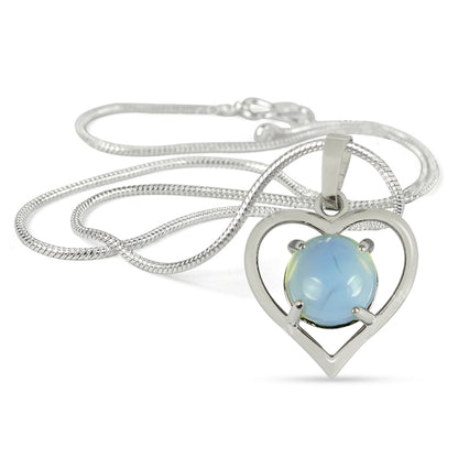 Natural Crystal Stone Heart Shape Pendant - Locket with Metal Chain
