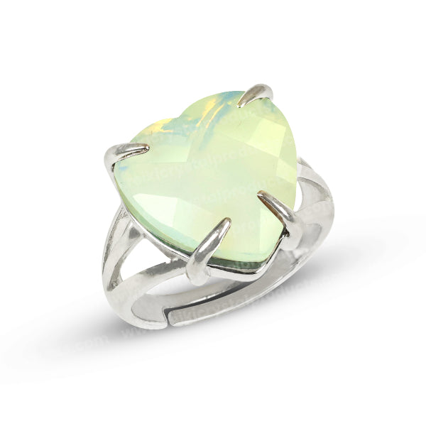 Natural Crystal Gemstone Adjustable Heart Shape Ring for Girls Women