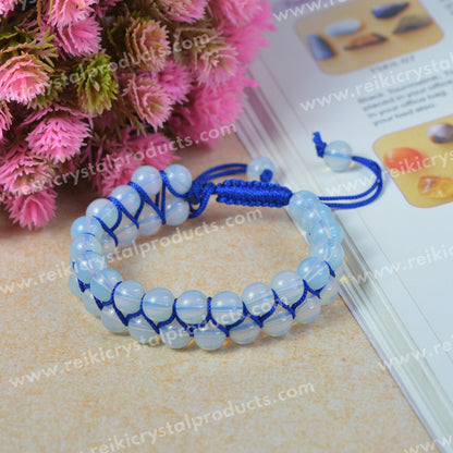 Natural Double Line Stone Macrame Nylon Cord Adjustable 8 mm Bracelet for Unisex