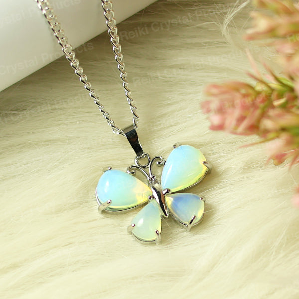 Natural Butterfly Shape Pendant - Locket with Chain for Women Girls