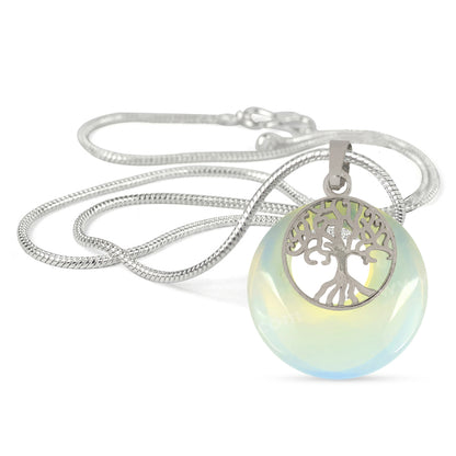 Natural Crystal Stone Tree of Life Charm Pendant - Locket with Metal Chain