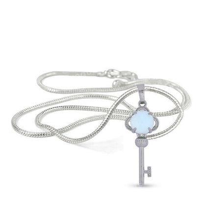 Natural Crystal Stone Key Shape Pendant - Locket with Metal Chain
