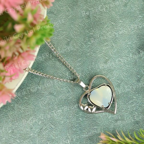 Natural Crystal Stone Heart Shape Metal Pendant - Locket with Metal Chain