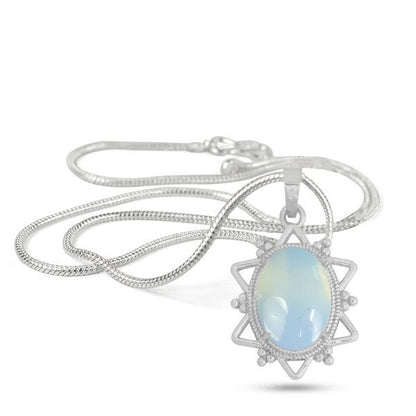 Natural Crystal Stone Oval Star Shape Pendant - Locket with Metal Chain