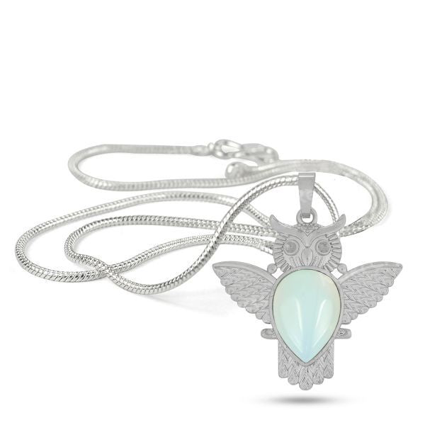 Natural Crystal Stone Owl Shape Design Pendant - Locket with Metal Chain