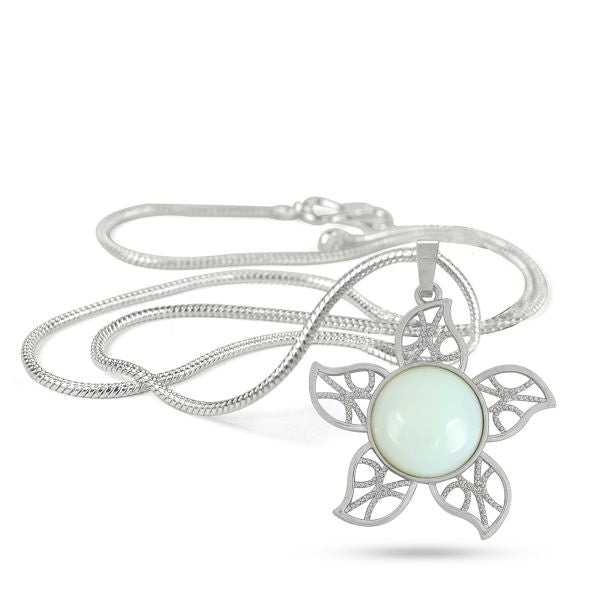 Natural Crystal Stone Flower Shape Pendant - Locket with Metal Chain