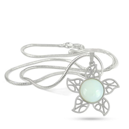 Natural Crystal Stone Flower Shape Pendant - Locket with Metal Chain