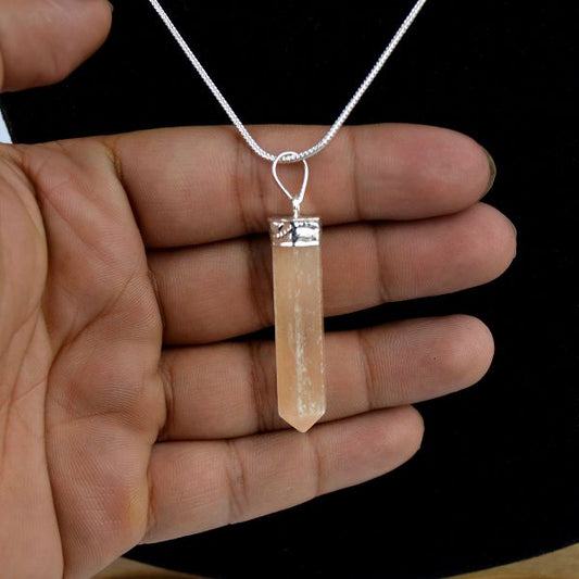 Orange Selenite Pencil Pendant With Chain