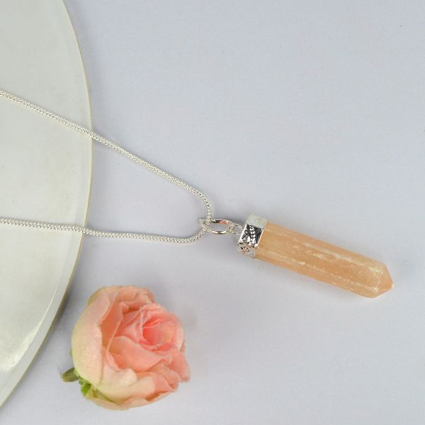 Orange Selenite Pencil Pendant With Chain