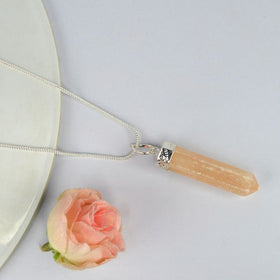 Orange Selenite Pencil Pendant With Chain