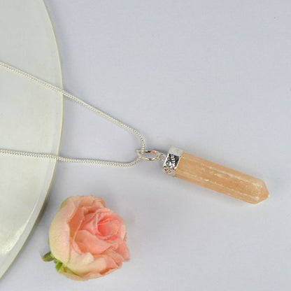 Orange Selenite Pencil Pendant With Chain