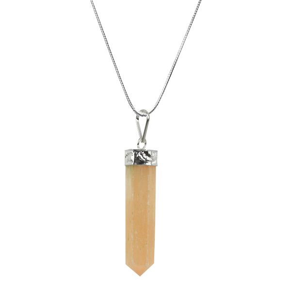 Orange Selenite Pencil Pendant With Chain