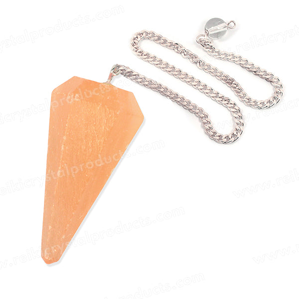 orange selenite Six faceted dowser pendulum charged by Reiki Grandmaster