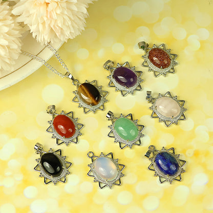 Natural Crystal Stone Oval Star Shape Pendant - Locket with Metal Chain