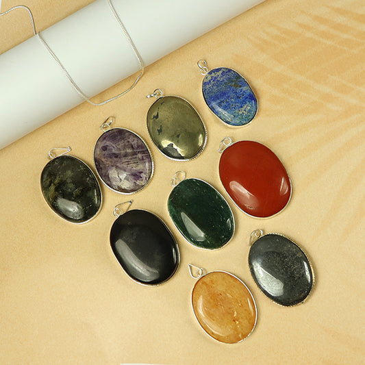 Natural Crystal Stone Oval Shape Pendant - Locket with Metal Chain
