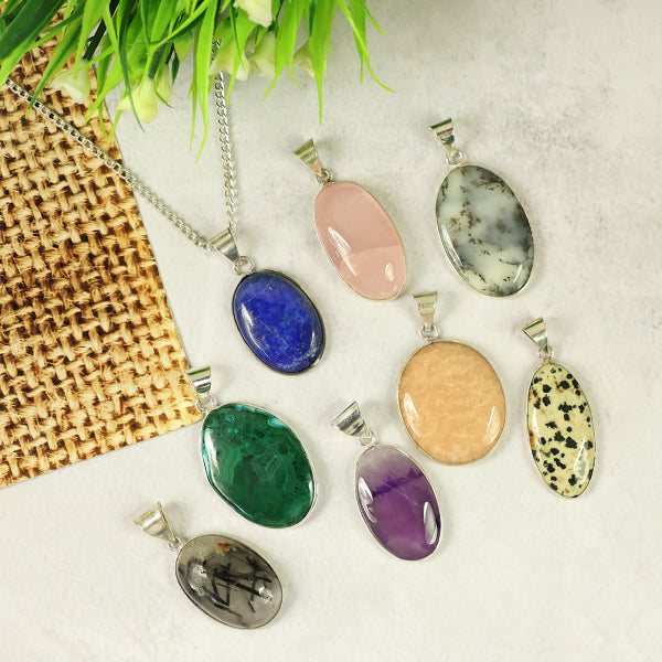 Natural AAA Quality Oval Shape Pendant - Locket with Metal Chain