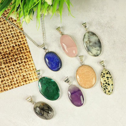 Natural AAA Quality Oval Shape Pendant - Locket with Metal Chain