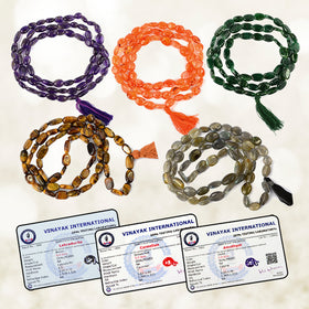 Certified Natural Crystal Stone Oval Beads Mala / Necklace