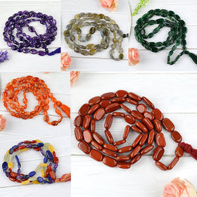 Natural Crystal Stone Oval Beads Mala for Unisex