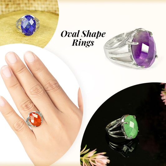 Natural Crystal Gemstone Adjustable Oval Shape Ring