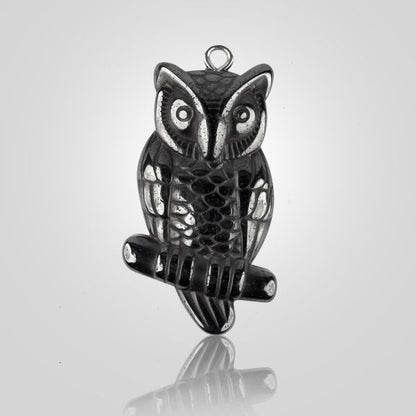 Hematite Crystal Stone Owl Pendant