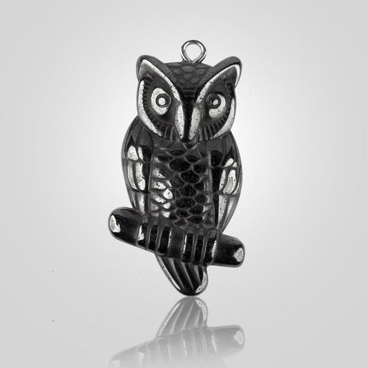 Hematite Crystal Stone Owl Pendant