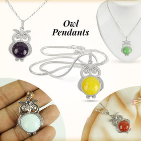 Natural Crystal Stone Owl Shape Pendant - Locket with Metal Chain