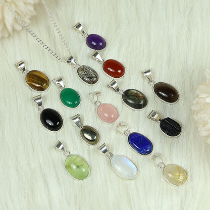 Natural Oval Shape Pendant Locket with Metal Chain for Unisex