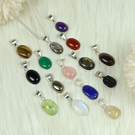 Natural Oval Shape Pendant Locket with Metal Chain for Unisex