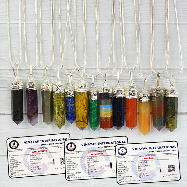 Certified AAA Natural Crystal Stone Pencil Shape Pendant - Locket with Metal Chain