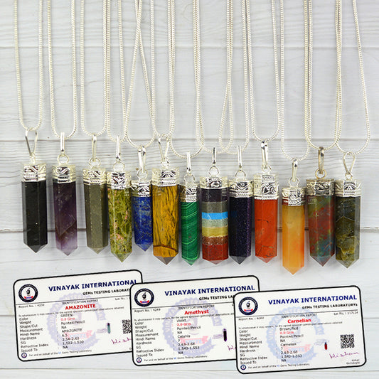 Certified AAA Natural Crystal Stone Pencil Shape Pendant - Locket with Metal Chain