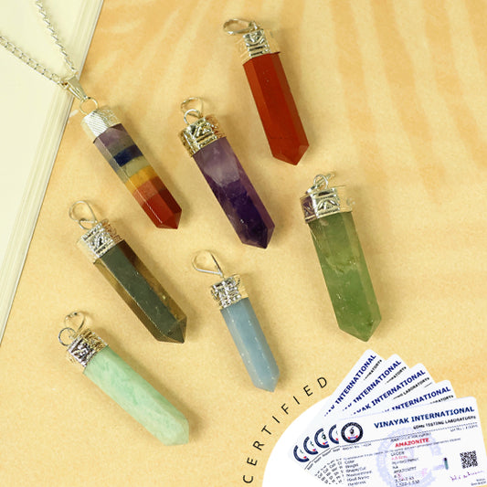 Certified AAA Natural Crystal Stone Pencil Shape Pendant - Locket with Metal Chain