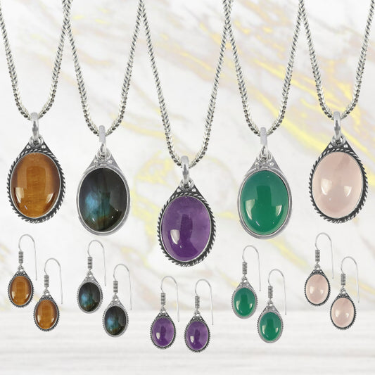 Natural Crystal Stone Pendant with Earring for Women & Girls