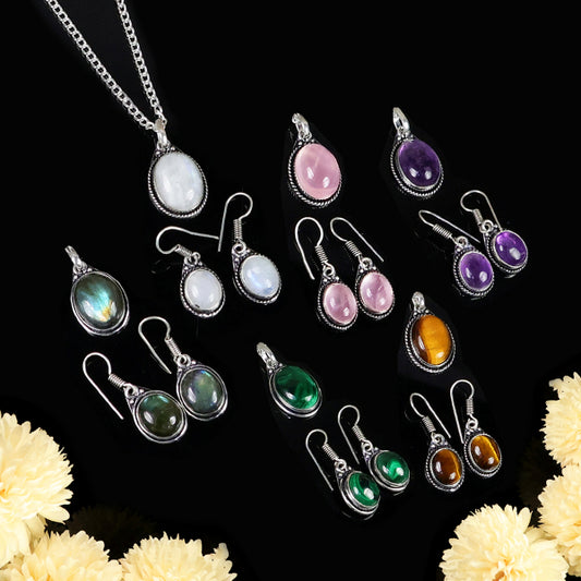 Natural Crystal Stone Pendant with Earring for Women & Girls