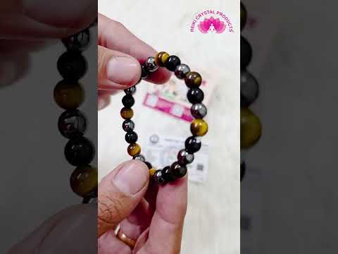 Certified Triple Protection 8mm Bracelet Hematite, Tiger Eye, Black Obsidian