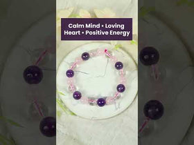 Mind Body Soul Bracelet – Amethyst, Rose Quartz & Clear Quartz 10 mm Round Beads | Reiki Charged Crystal Bracelet for Healing & Balance