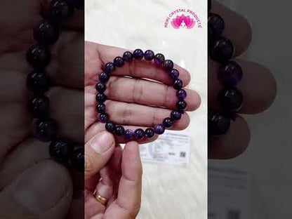Natural Amethyst 8 mm Round Bead Bracelet for Calmness, Protection & Mental Clarity | Reiki Energized Crystal Stone Bracelet for Meditation, Spiritual Growth & Daily Wea