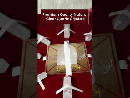 Clear Quartz High Grade Crystal Grid Box – Clear Quartz Pyramid & Copper Symbol Plate for Energy Amplification, Meditation & Goal Manifestation | Reiki Charged Crystal Set