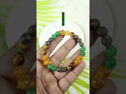 Certified Money Magnet Dhan Yog Wealth Bracelet – Natural Citrine, Pyrite, Green Aventurine & Tiger Eye 8 mm Faceted Beads | Reiki Grandmaster Charged Prosperity Bracelet