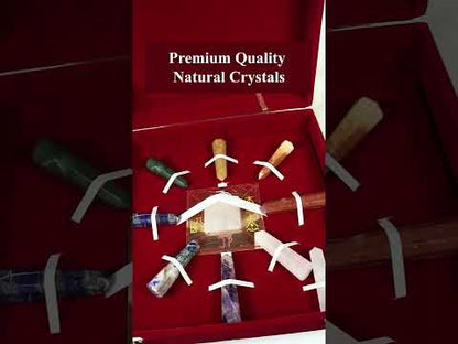 7 Chakra Grid Box for Goal Achievement – Clear Quartz Master Pencil, Chakra Crystal Pencils & Quartz Pyramid with Copper Symbol Plate | Reiki Charged Healing Crystal Set